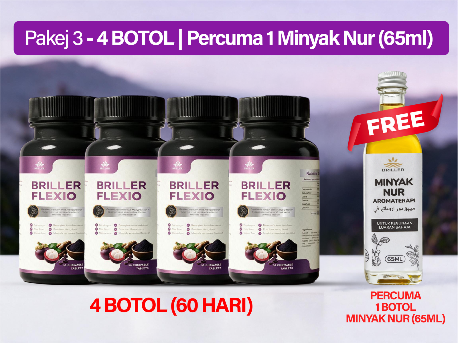 Pakej C Briller Flexio 4 botol dan hadiah Minyak Nur